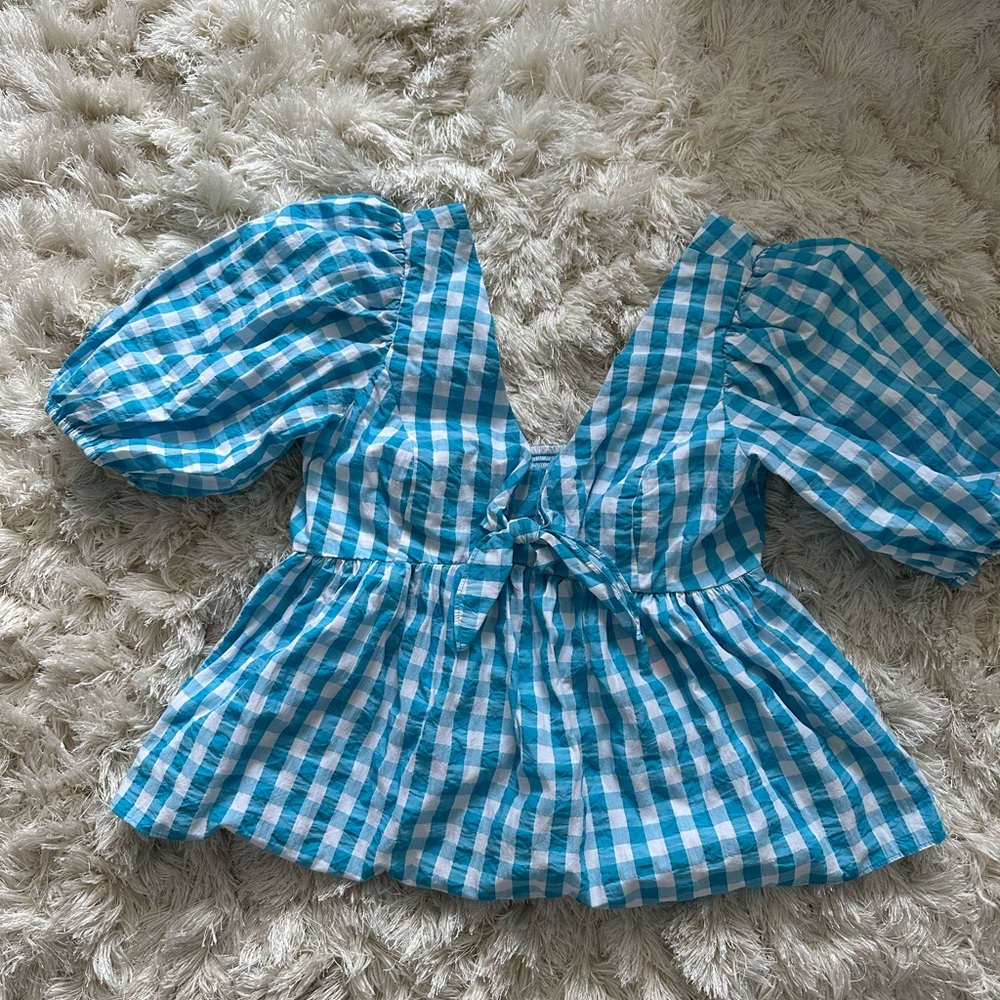Lilly Pulitzer White and Teal Gingham Top